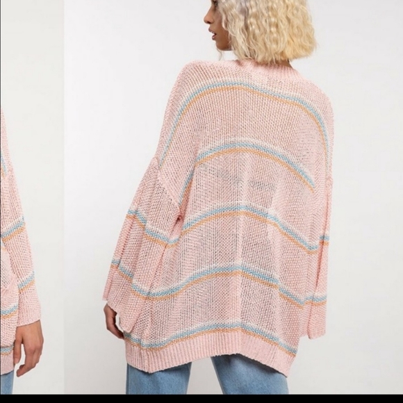 BNWOT POL Oversized Pink Striped Cardigan. - Picture 5 of 16